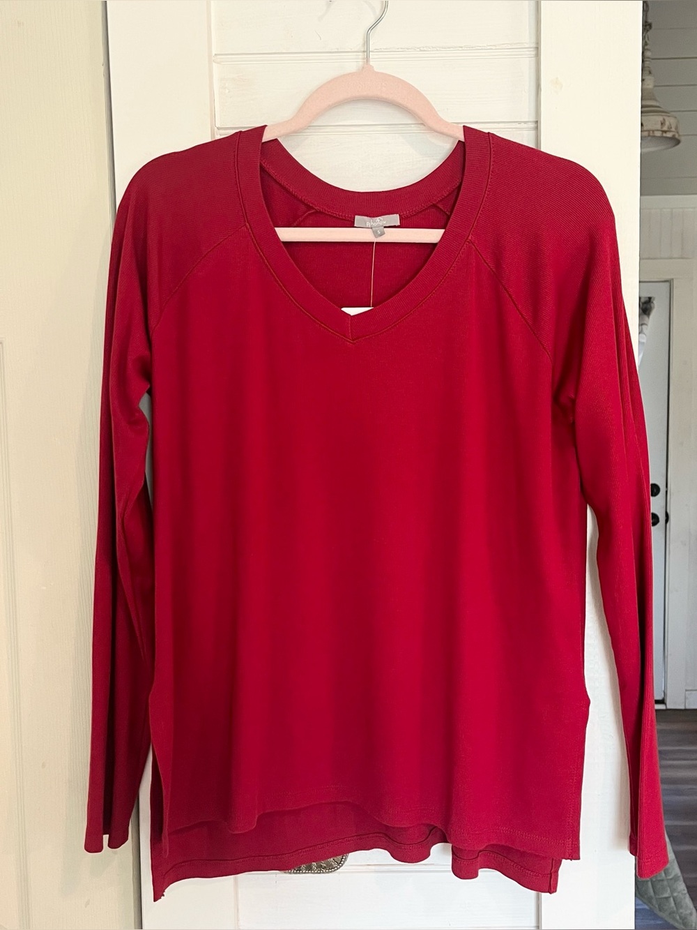 PJ Harlow Red V-Neck Long Sleeve Top